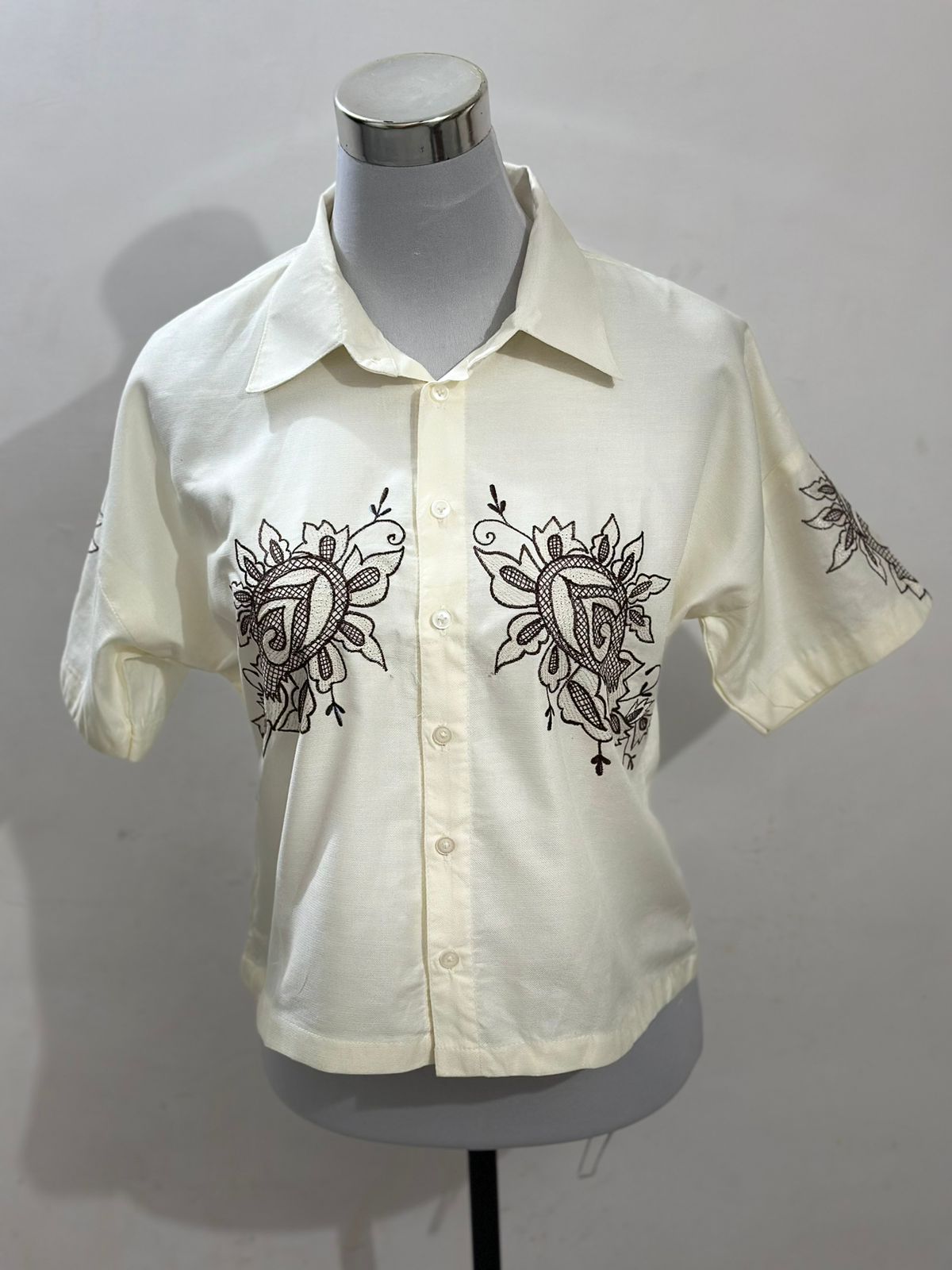 Embroidered cream shirt