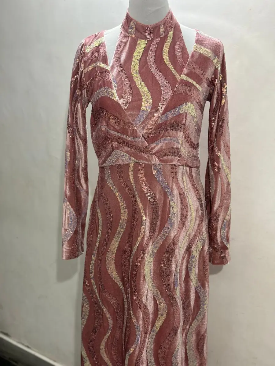 Peach sequinned velvet dress