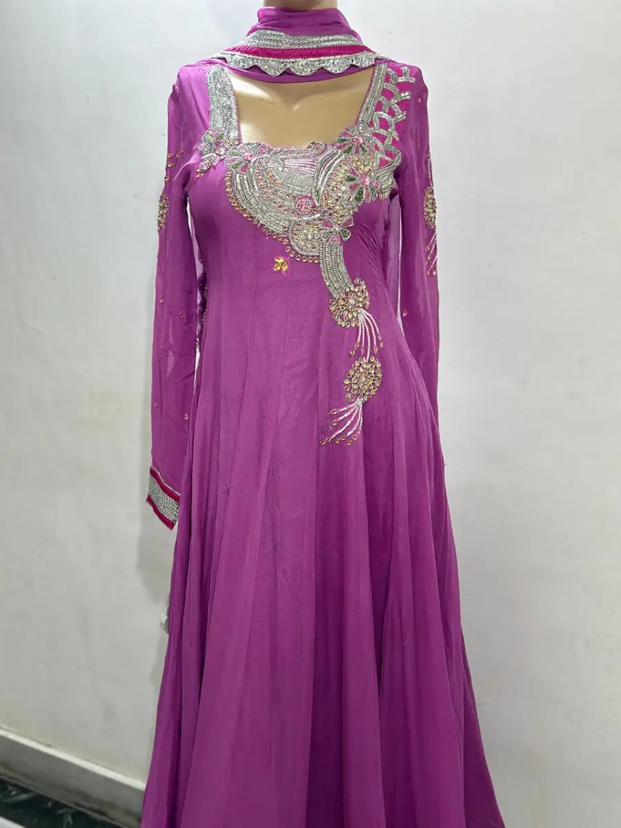 Hand embroidered kalidar suit